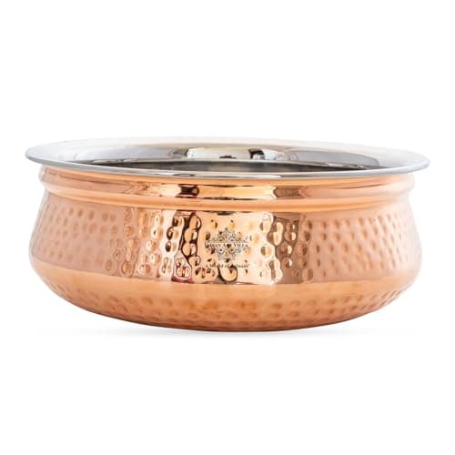 Indian Art Villa Steel Copper Serving Handi Bowl, Serveware & Tableware, Home Restaurant, Volume-500 ML, Pack of 2
