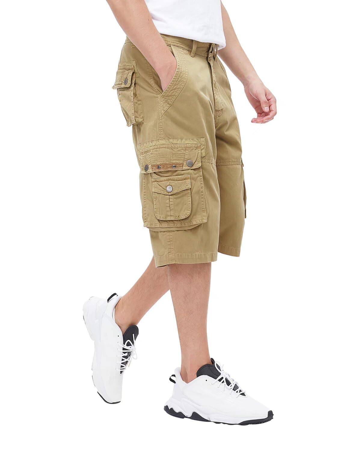 BEST SOUTH Mens Capri Long Twill Cargo Shorts Below Knee 13 Inches Cotton Relaxed Fit Casual MultiPocket Khaki 32
