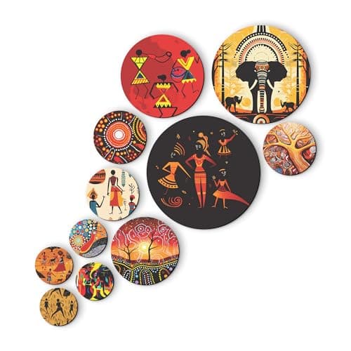 Twinster Wooden Wall Hanging for Home Decor, Living Room, Bedroom, Office, Motivational Art Patterns, Wall Decor, Pack of 11 (Rajasthani)