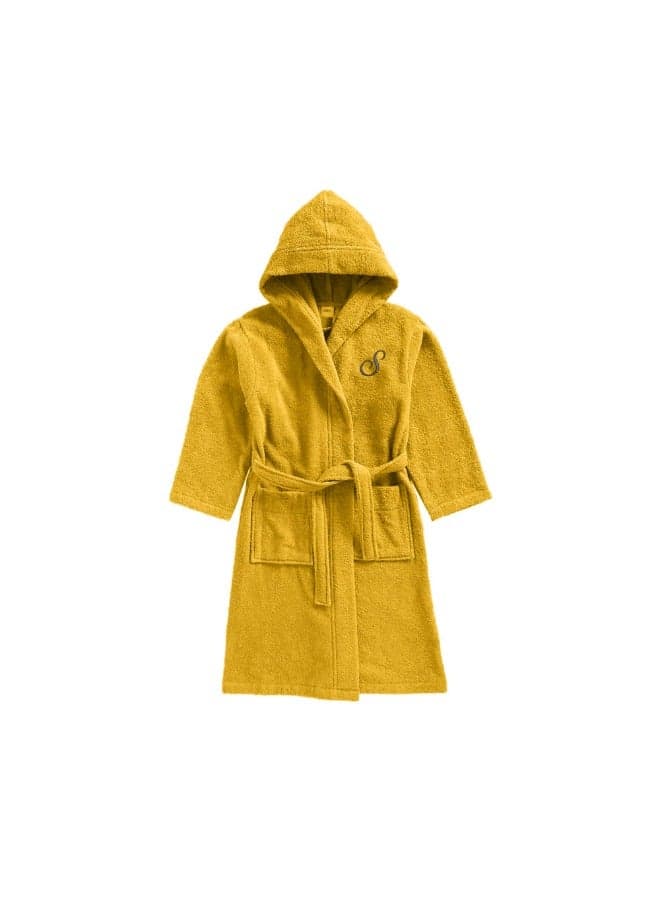 Daffodil (Yellow) Monogrammed 12 Year Kids Bathrobe (125 x 133 Cm) Hooded Terry Cotton Set of 01 - Letter "S"
