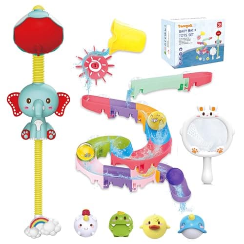 taseyok Toddler Bath Toys Baby Bathtub Toys with Elephant Shower Sprays and Slide Track Fishing Floating Animals Toys Creative Shower Toys Christmas Birthday Gifts for Boys and Girls