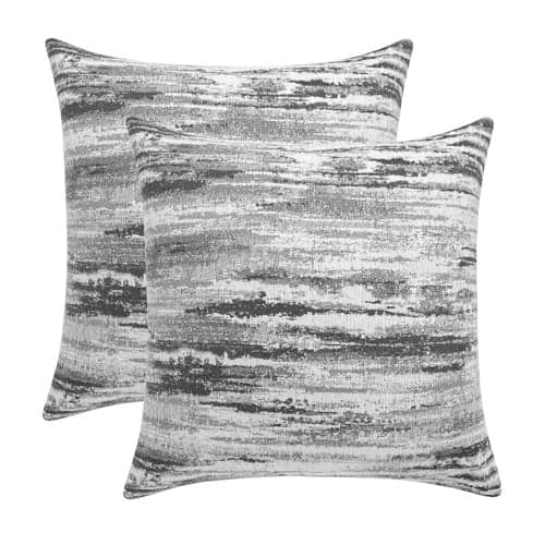 ROMANDECO Jacquard Chenille Striped Decorative Throw Pillow Covers for Couch Set of 2 18x18 Inches Grey