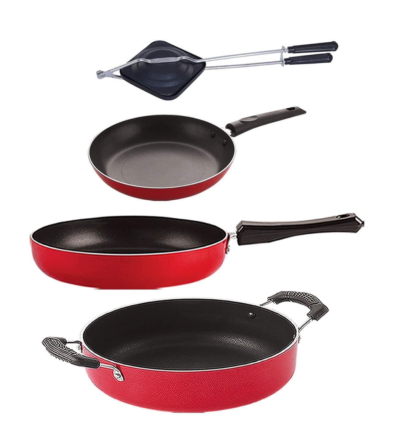 Nirlon Non-Stick Aluminium Cookware Essential Combo Gift Set of 4 Pieces with Bakelite Handle (FP12_TP22_HT_CS24)