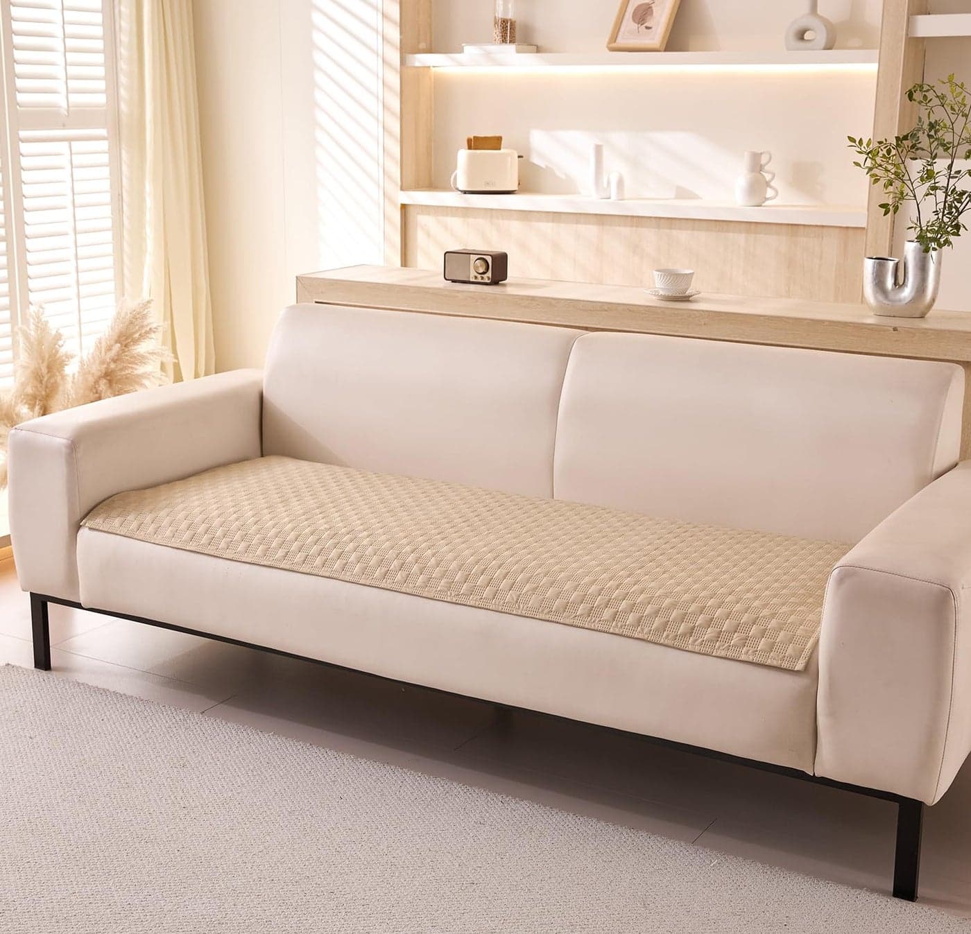 House of Quirk Luxury Waterproof Sofa Cover 1/2/3/4 Seater Anti-Slip Plaid Sofa Cover Washable Sofa Slipcover Furniture Protector from Pets Replacement Protector (Three Seater, Khaki, 70x180cm)
