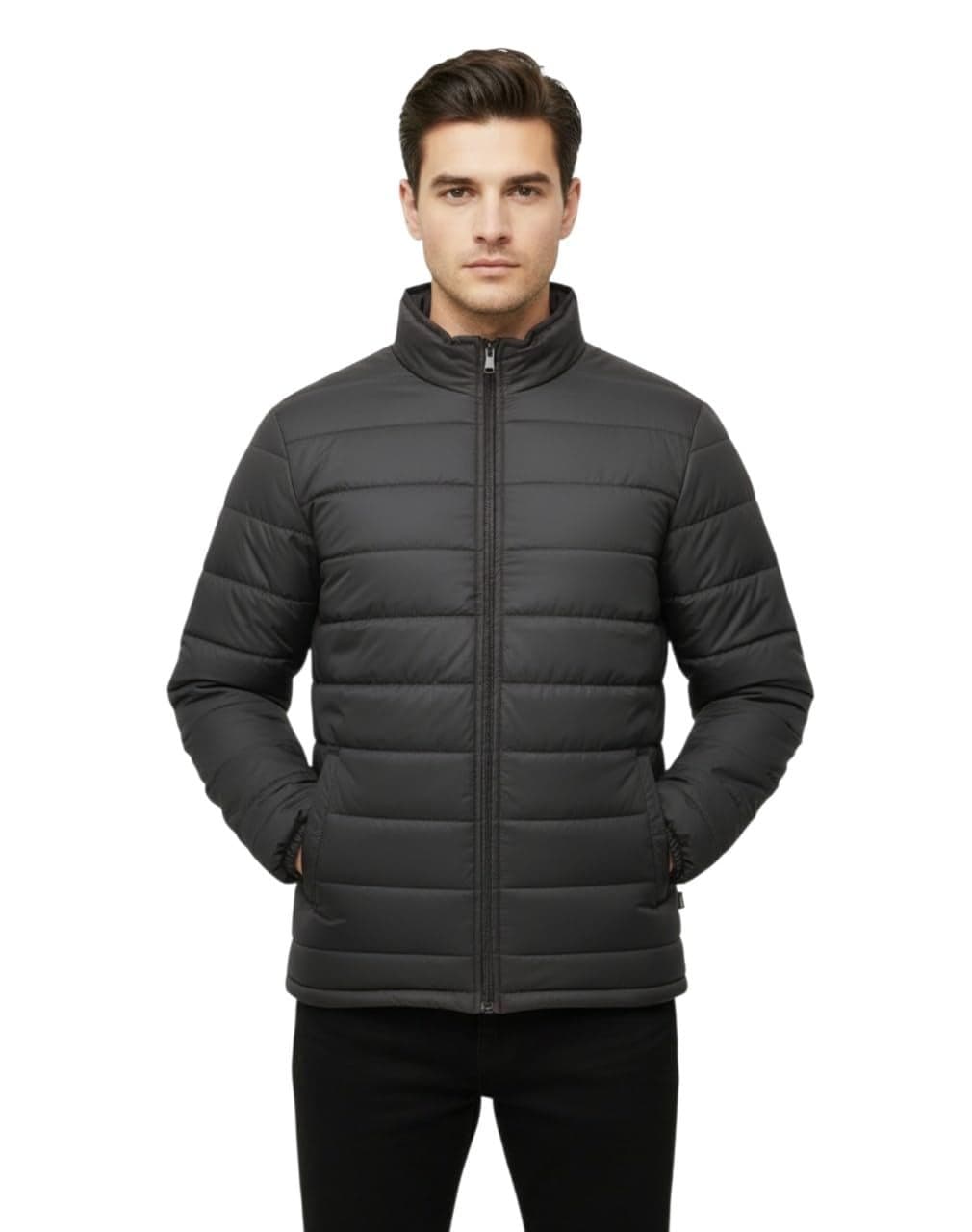 FYLTR Men's Stand Collar Puffer Jacket, Black, M