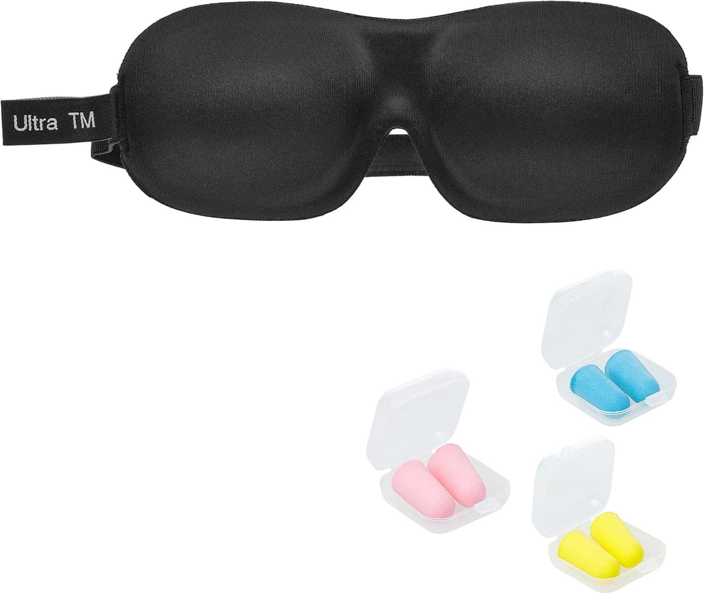 Ultra 3D Soft Contoured Light Blocking Eye Mask Blackout Men Women Children Travel Sleep Blindfold Comfortable Design Adjustable Sleeping Black Pack of 1 Mask Plus 1 Sets of Earplugs