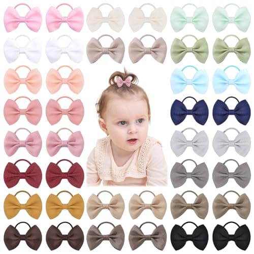 choicbaby 40pcs Baby Girl Bow Hair Ties 2 Soft Elastic Hair Bows Ties No Damage Nylon Ponytail Holders Rubber Bands Small Hair Bow Accessories for Baby Girl Toddler Infant Kids
