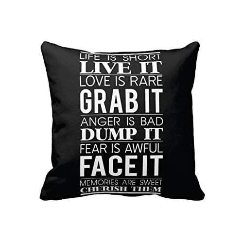 TheYaYaCafe® 24X24 inches Cushion Cover Motivational Quotes Printed Live Grab Dump and Face It Sofa Throw Pillows Black
