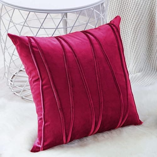 Khooti Velvet Striped Cushion Cover Pack of 1-18" X 18" / 46 X 46 Cm | Pink | Soft Pillow Covers Cushion Case for Sofa Bedroom Livingroom Chair Car, Cushion Cover with Zig Zag Pattern, 200 Tc