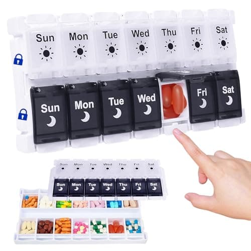 HRX Package Pill Organizer 2 Times a Day, Easy Fill & Open Weekly Medicine Box Vitamin Cases for 7 Day AM PM