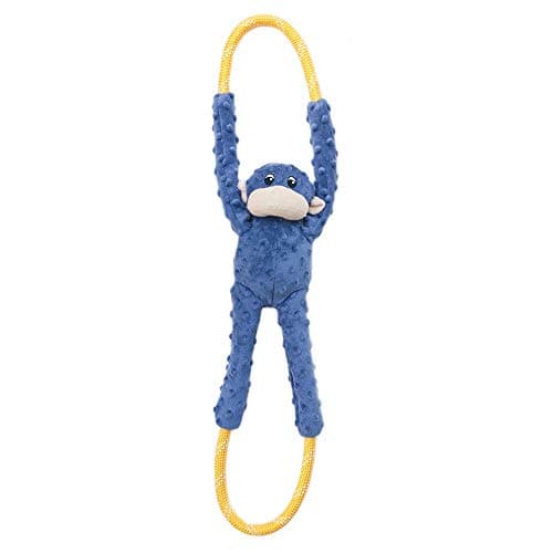 ZippyPaws RopeTugz Durable Dog Pull Rope Toy Interactive Tug of War for Large Medium Small Dogs Squeaky Pet Products to Keep Them Busy Made with Heavy Duty Climbing Rope Blue Monkey