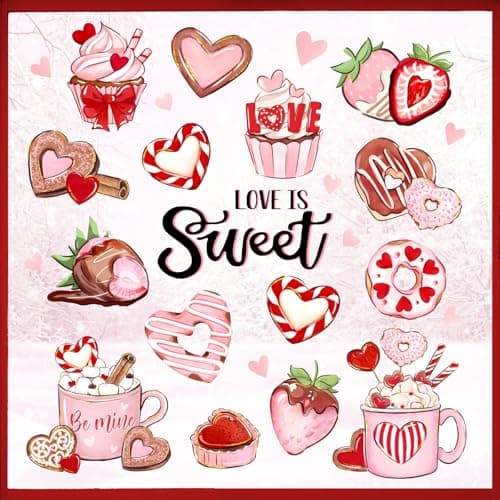 Mfault Valentines Day Dessert Window Clings 4 Sheets, Love is Sweet Cupcake Donuts Hot Chocolate Hearts Stickers Decals Decorations, Strawberry Anniversary Wedding Home Kitchen Decor Party Supplies
