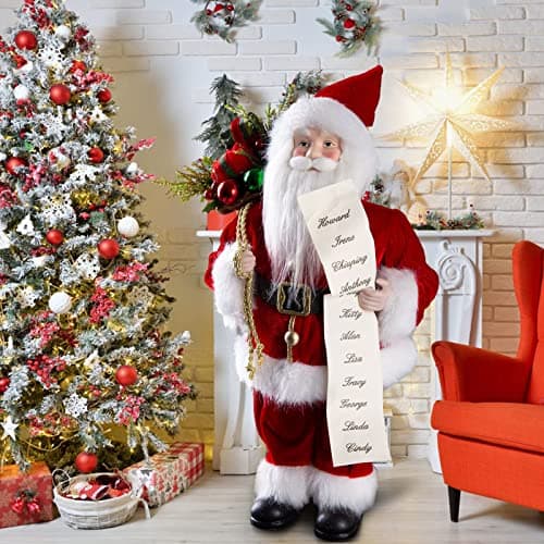 Uten Christmas Decorations 18 Santa Clause Figurines Decorations Christmas Socks and Gifts Bag Standing Home Party Holiday Decor and Birthday Gifts