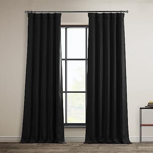 HPD Half Price Drapes Faux Linen Curtains for Living Room 1 Panel 50W X 108L Textured Room Darkening Curtains for Bedroom 108 Inches Long Drapes for Home Decor Essential Black
