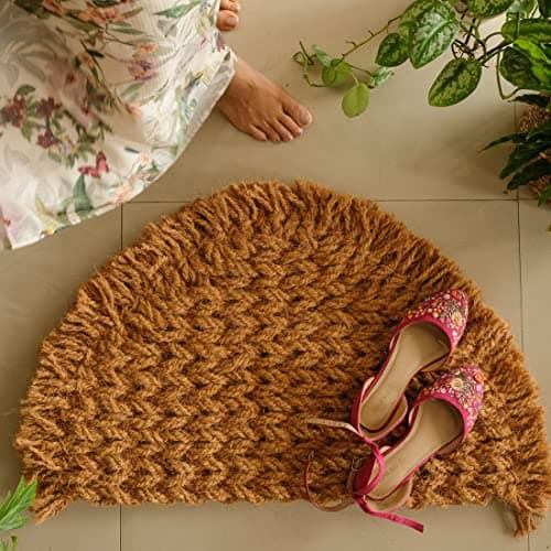 ATMAH Handwoven Coir Rope Mat with Fringes (Size 45cm x 75cm)