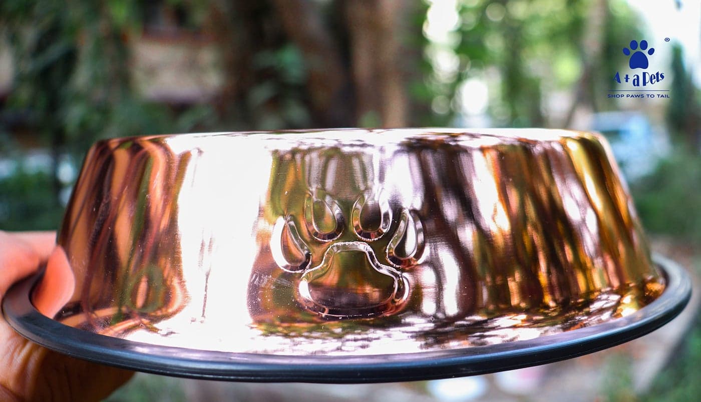A+a Pets' Premium Stainless Steel Rose Gold Colour Food and Water Feeding Bowl for Dogs & Cats, Non Slip (Rose Gold, Large, 900ml)