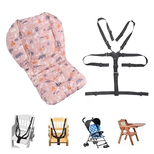 Lomgwumy High Chair Pad, High Chair Cushion, seat Cushion, Breathable Pad, with Baby High Chair Seat Belt, 2 Pieces, Soft and Comfortable, Make The Baby More Comfortable (Pink Animal Pattern)