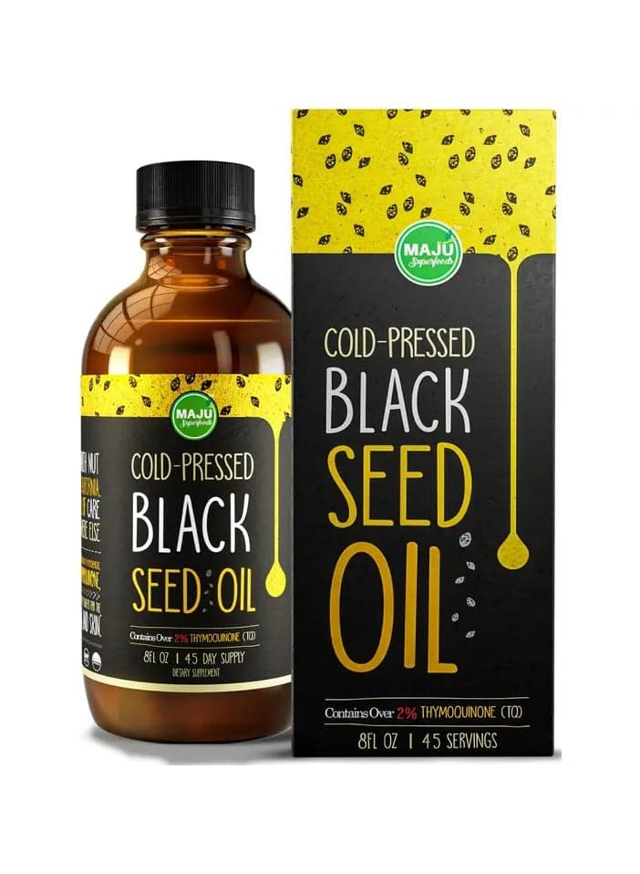 MAJU Black Seed Oil - 3 Times Thymoquinone, Cold-Pressed, 100% Turkish Black Cumin Seed Oil, Liquid Pure Blackseed Oil, Glass Bottle, 8 oz