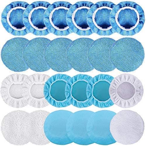 SIQUK 24 Packs Car Polisher Pad Bonnets 5 to 6 Inch Polishing Bonnet with 12 Packs Microfiber Bonnets 4 Packs Waxing Bonnet 6 Packs Non-Woven Buffing Bonnet and 2 Packs Cotton Bonnet