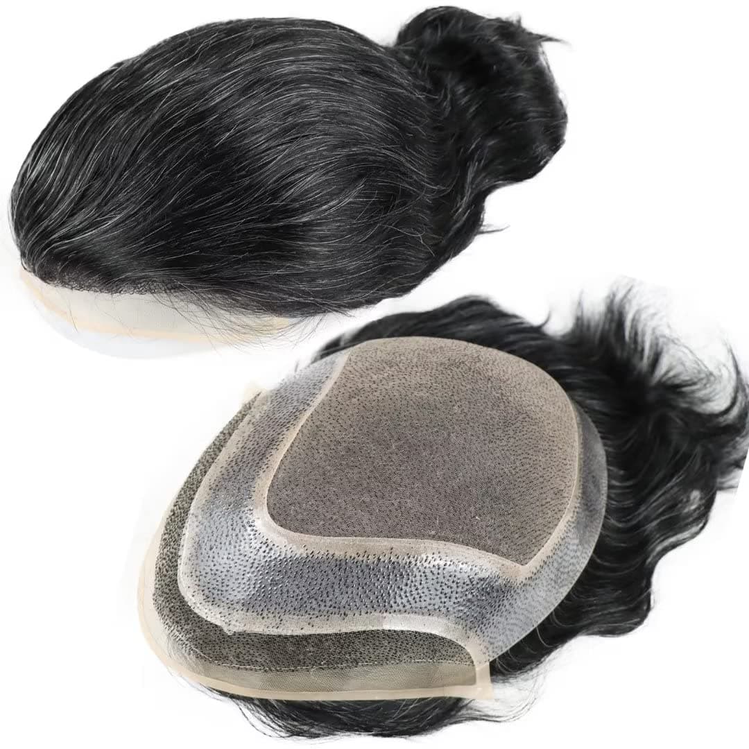 HAPPYCC Hair Toupee For Men Mens Wig Human Hair Mono Lace Thin Skin Hair Prosthesis Man Hair 80 1B OFF Black Color Mixed 20 Grey Hair System Pieces For Men