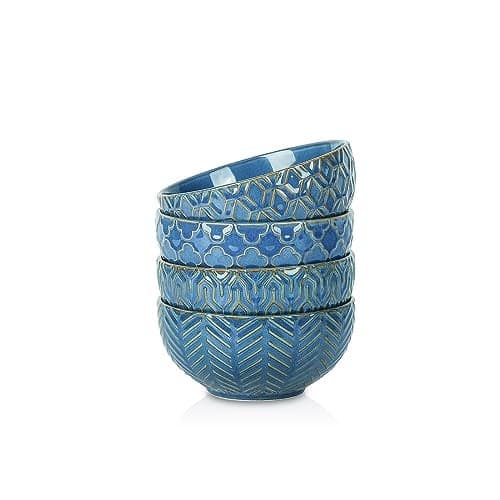 Sureasy Ceramic Ice Cream Bowls Set of 4-12 oz Blue Small Dessert Bowls for Kitchen, Perfect for Rice, Fruit, and Sauce, Microwave & Dishwasher Safe