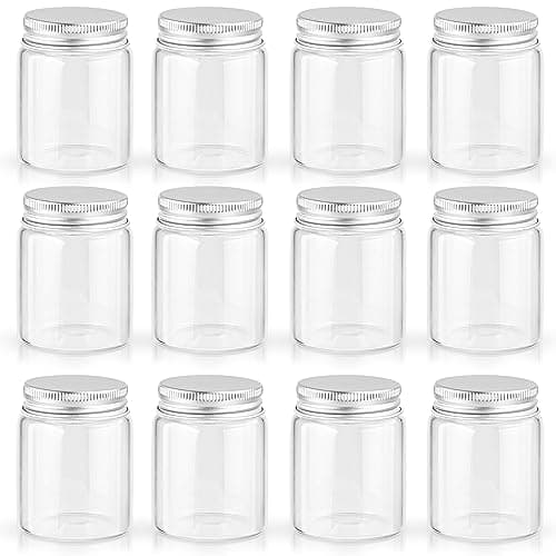 12 Pack 2Ounces Glass Jars with Lids,Clear Mini Mason Jars Glass Jars with Aluminum Airtight Lids Round Canning Storage Jars Containers for Essential Oils,Cream,Powders,Ointments,Herbs,Art Craft