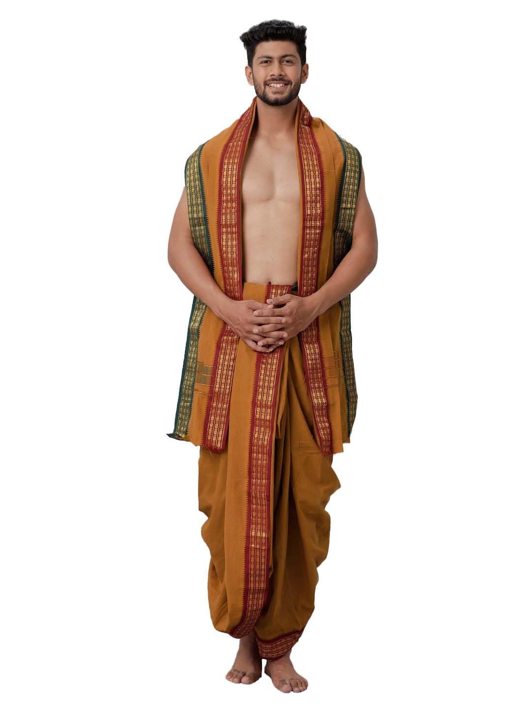 RAMRAJ COTTON traditional panchakacham with angavastram for men(Kavi_21;OS)