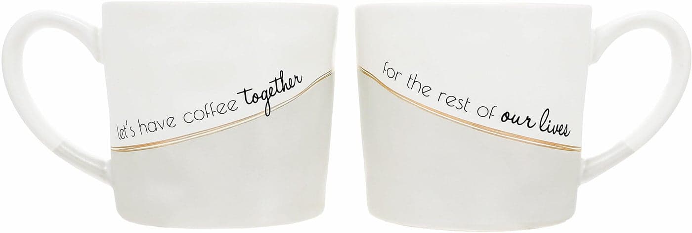 Pavilion Gift Company - Let's Have Coffee Together - 15-ounce Ceramic Iridescent Mug Set, Couple Gifts For Him and Her, Unique Wedding Gift, Engagement Gifts, 1 Count, White