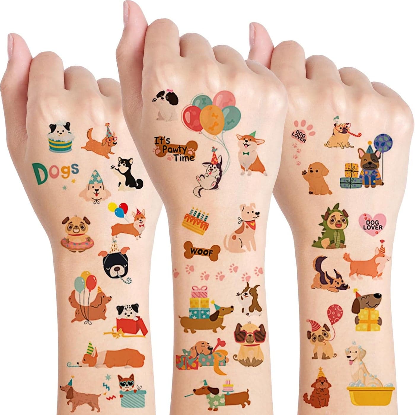 Dog Temporary Tattoos for Kids10 Sheets Cute Dog Birthday Party Waterproof Fake TattoosBoys Girls Dog Themed Party Decoration Favors Supplies Bags Fillers Gifts
