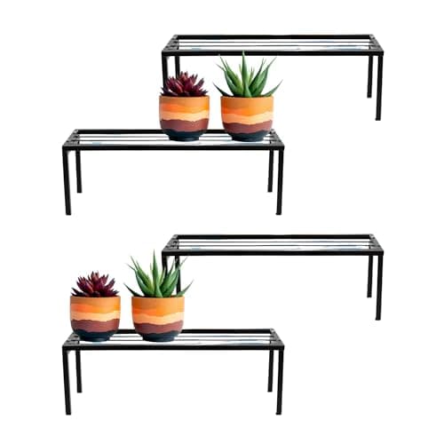 STAND MASTER Metal New Black Rectangular Long Flower Pot Plant Stand Gamla Pot Stand for Balcony Indoor -Outdoor Indoor Plants (24 Inch X 8 Inch) (Set of 4 Stands Only)