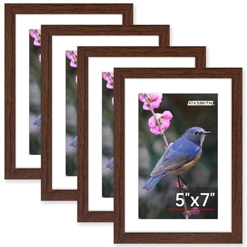 FIXSMITH 5x7 Picture Frame Bulk-4 Pack, Photo Frame with HD Plexiglass, Display Pictures 4x6 with Mat or 5x7 Without Mat, Brown Picture Frames Collage Wall Decor, Wall & Tabletop Picture Frames