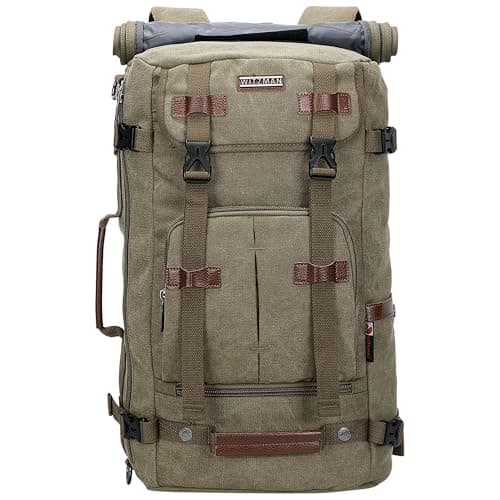 WITZMAN Canvas Backpack for Man Vintage Travel Backpack Large Laptop Backpack Convertible Shoulder Rucksack(A519-2 Army Green)