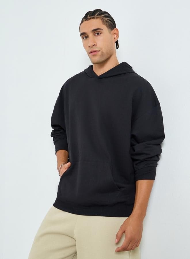 Men Black Embroidered Graphic Hoodie