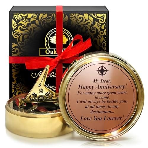 OakiWay Anniversary Sundial Compass Gift for Him or Her Unique Gift Ideas for Husband or Wife Men Wedding Anniversary 50th 40th 25th 20th Year Celebration Gift Card Included