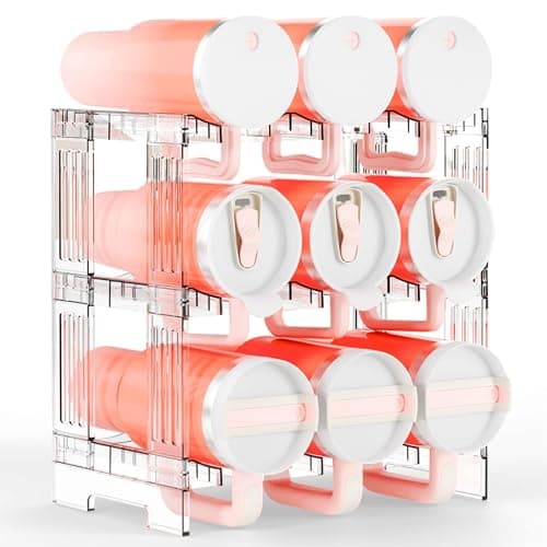 Yieach 3 Tier Stackable Water Bottle and Tumbler Organizer for Kitchen Cabinets,Large Waterbottle Holder and Cup Storage Organizer for 40 OZ Yeti,Owala or Stanley Cup Storage Rack With Handle Groove