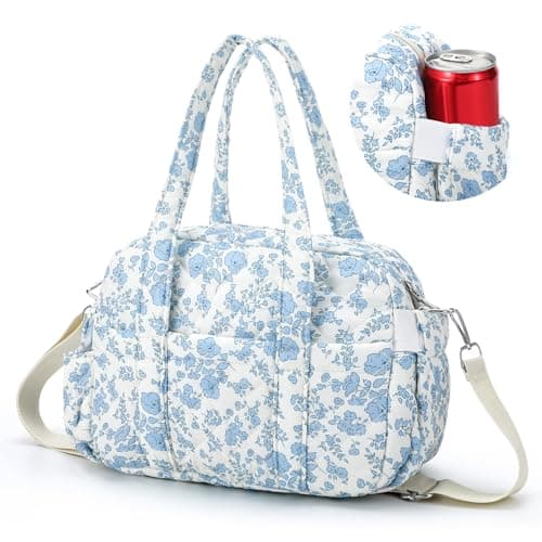 Zhehao Cute Lunch Bag for Women Large Quilted Insulated Lunch Box with Shoulder Strap Crossbody Portable Leakproof Cooler Tote Bag for Adult Work Teacher Staff Office Travel PicnicBlue Flower