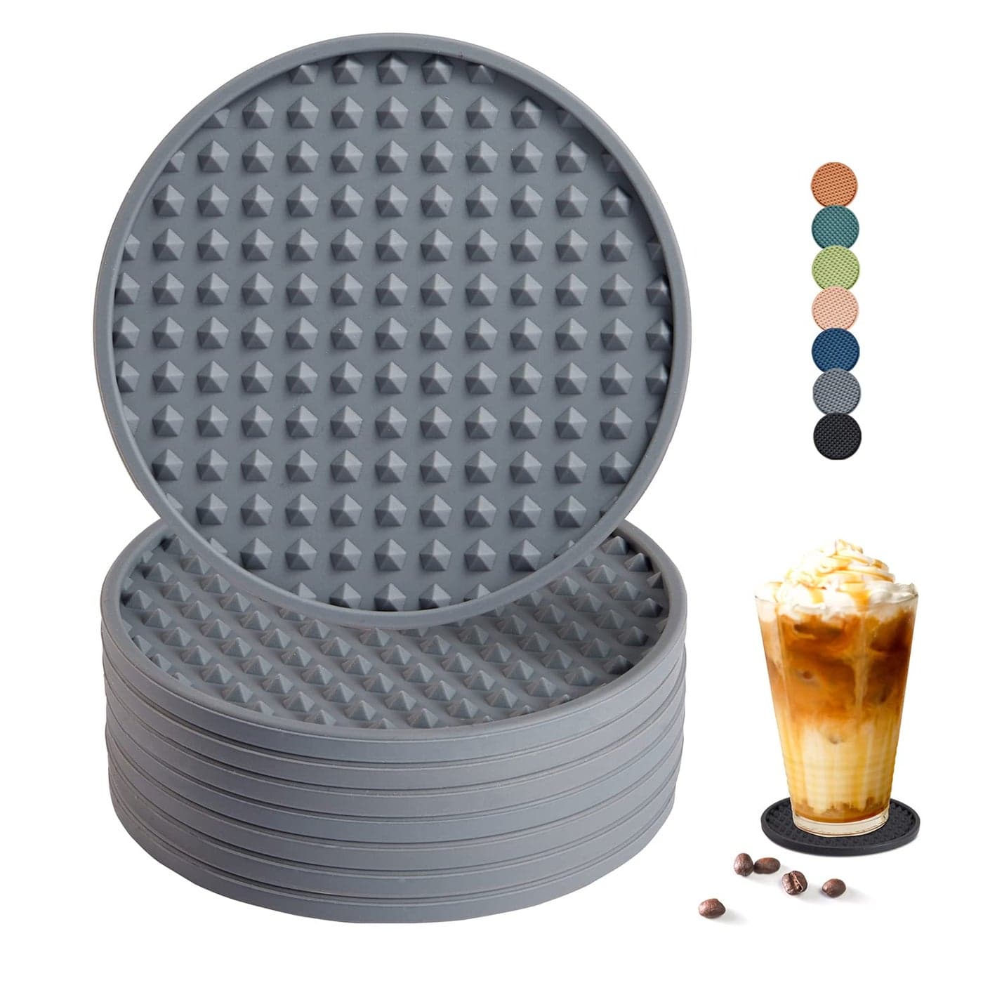 Coga Silicone Coasters Set of 8 Square Grey Heat Resistant NonSlip Dishwasher Safe Perfect for Any Table Type