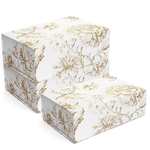 Sorarto Luxury Keepsake Gift Box 3Pack Gold Floral Decorative Boxes with Magnetic Lids for Presents Wedding Memory Box and Bridal Gifts 115 x 75 x 35
