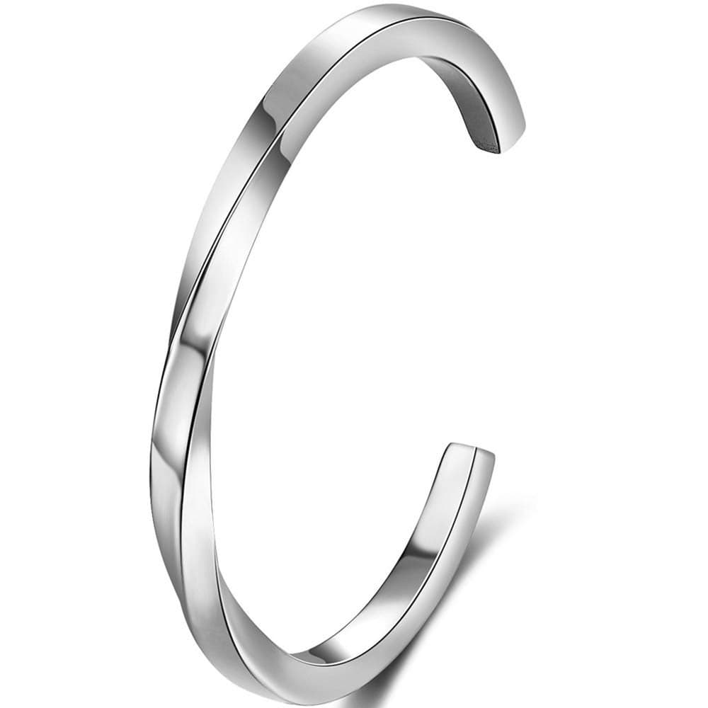 Jude Jewelers Stainlesss Steel Twisted Wave Classical Simple Plain Open Cuff Bangle Bracelet (Silver)
