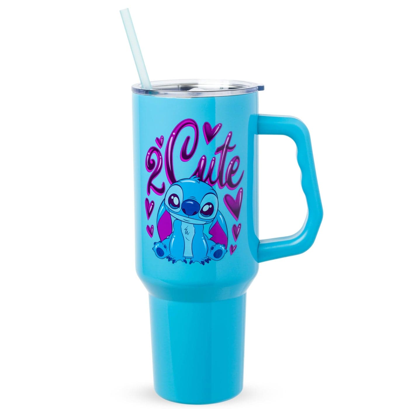 Silver Buffalo Disney Lilo and Stitch 2 Cute Stainless Steel Tumbler with Handle Fits in Standard Cup Holder 40 Ounces