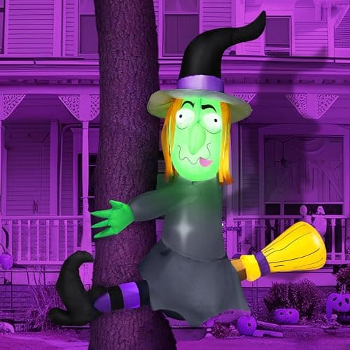 Joiedomi 4FT Halloween Inflatable Witch with Build-in LED Lights - Outdoor Blow Up Decor for Yard, Trees & Parties | Witch Decorations, Waterproof Halloween Inflatables Outdoor, Blow Up Yard Decor