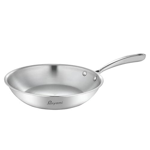 Punyami Triply Stainless Steel Frying Pan (22cm, 1.5L), 2.5mm Heavy Duty Induction Bottom Skillet with Riveted Handle, Chemical-Free Uncoated Healthy Cookware, 5 Years Warranty, Silver