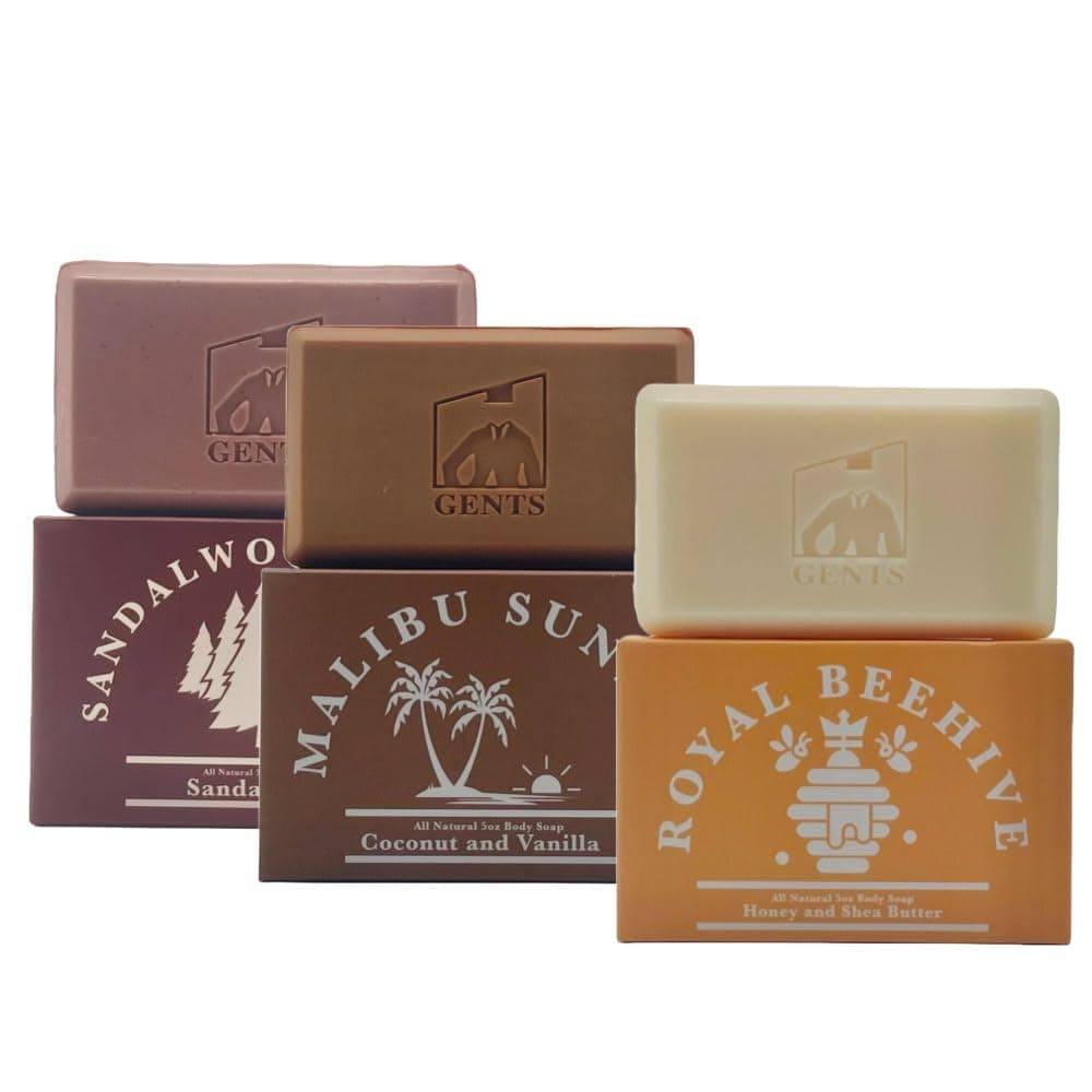 Gents Variety Mens Body Soaps Moisturizing Bar Soap for Men Smell Fresh and Clean Washing Hands Body All Skin Types for Bath and Shower Royal Beehive Malibu Sunset Sandalwood Spice