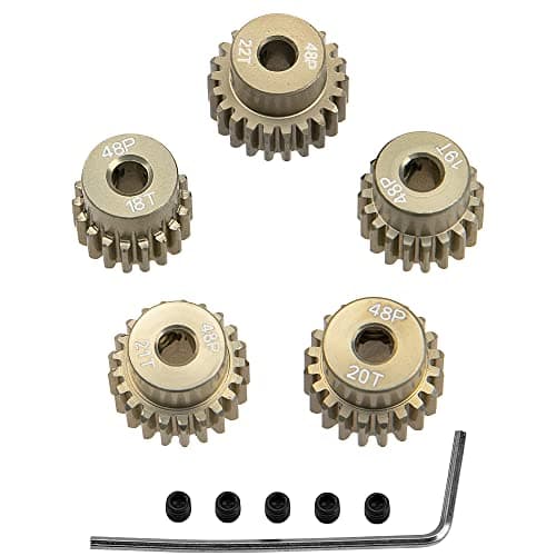 ShareGoo 7075 Aluminum Alloy 48P 3175mm Pinion Gear Sets 18T 19T 20T 21T 22T Motor Gears Fit 3175mm 18Inch Shaft Compatible with HPI Losi Axial Traxxas Tamiya 110 RC Car5Pack
