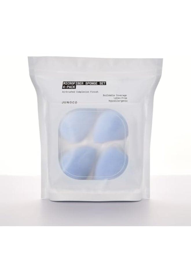 JUNO Co Microfiber Makeup Sponge Set 4Pack Dual Layer Technology and Airbrushed Complexion Finish Makeup Blender for Foundation Powder and Cream