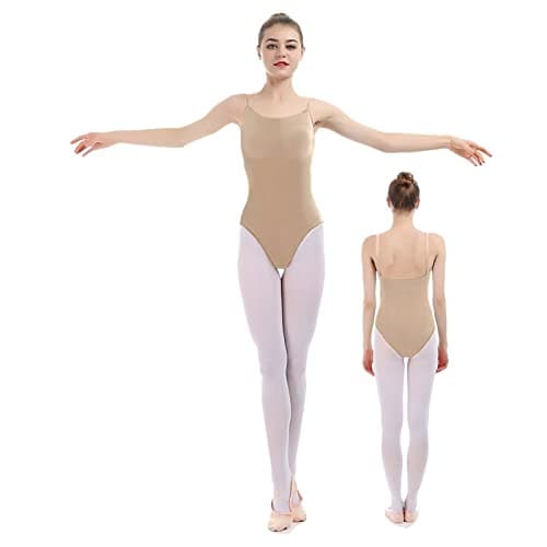 iMucci Leotards for Women Nude Bodysuit Nude Leotard with Clear Straps Camisole Leotards Women Tan Dance Leotard