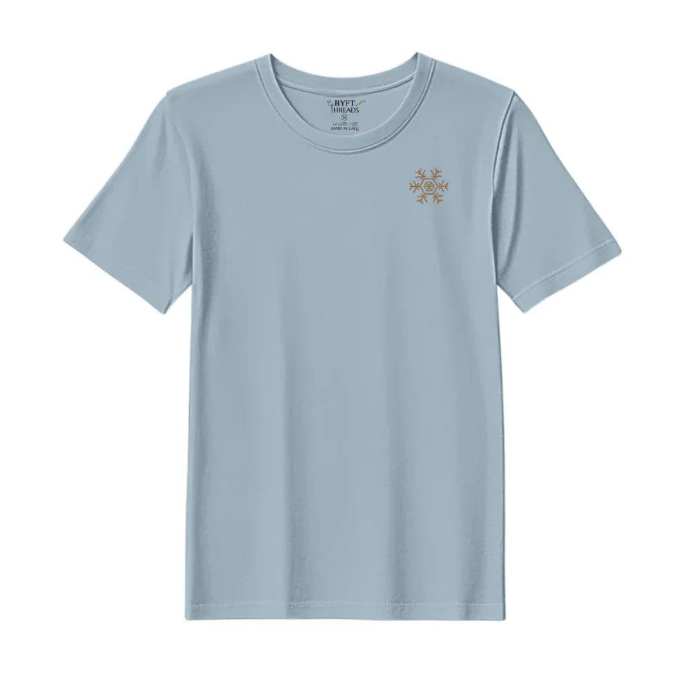 Threads XXL Baby Blue Polycotton T-Shirt - Christmas "Minimal Snowflake Line" Embroidered Design, Premium Holiday Collection
