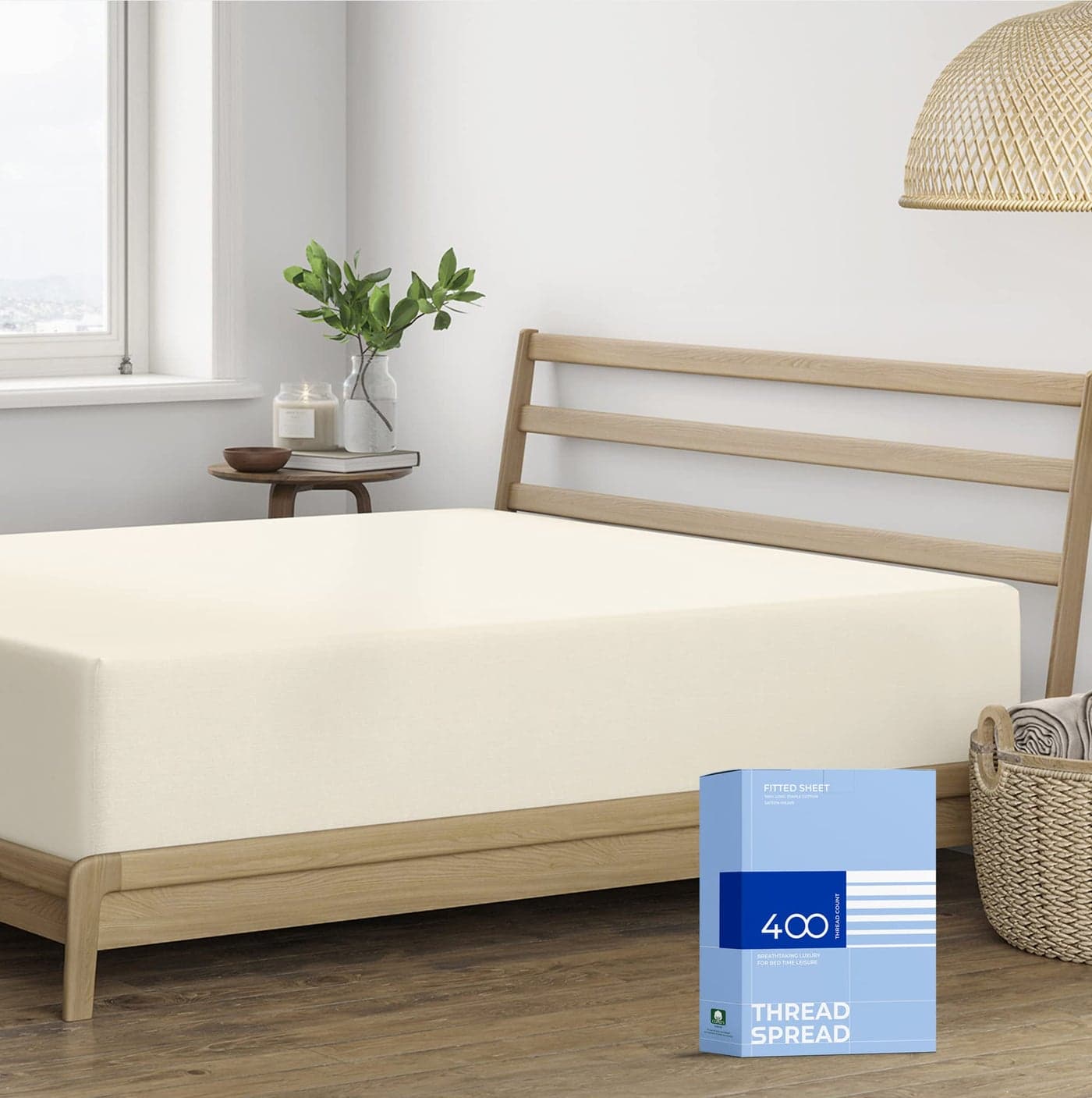Thread Spread 100 Egyptian Cotton Fitted Sheet Queen Size 400 Thread Count Queen Size Fitted Sheet Only Extra Soft Cooling 16 Deep Pocket Luxury Sateen Weave Bottom Hotel Quality Ivory