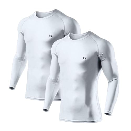 Sportinger Pack of 2 Men's Cool Dry Full Sleeve Compression Shirts, Sports Baselayer T-Shirts Tops, Athletic Workout Shirt (XXL, White (Pack of 2))