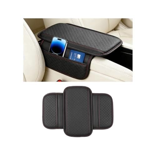 ANFTDCO Car Center Console Cover Vehicle Arm Rest Cover Cushion with 2 Storage Bags Automotive Interior Armrest Box Middle Console Protector Universal for SUV Sedan Truck Black Red